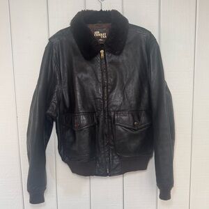 Vintage Air Combat Black Leather Bomber Jacket